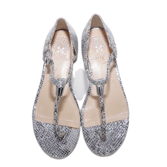 Vince Camuto Halana Silver Black Snakeskin Embossed Sandals, Size 7.5 / 37.5 - Picture 8 of 9